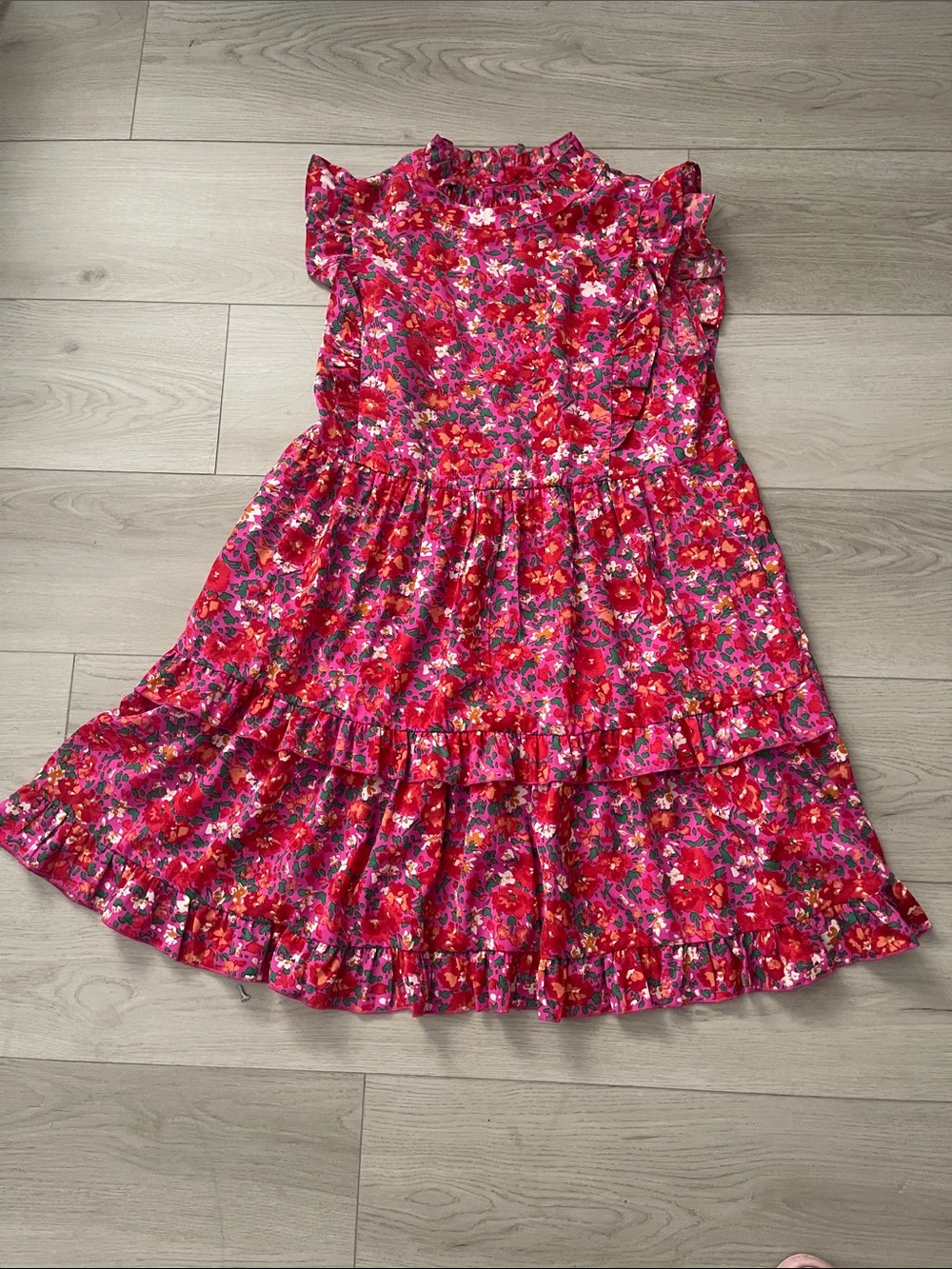 JODIFL Vibrant Pink Floral Ruffle Dress